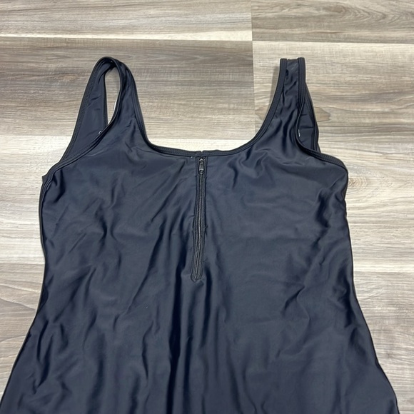 Black one piece zipper top open back bathing suit size large - Picture 3 of 8
